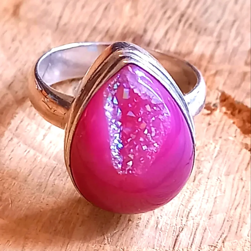 Sterling silver pink geode ring - Picture 1 of 1